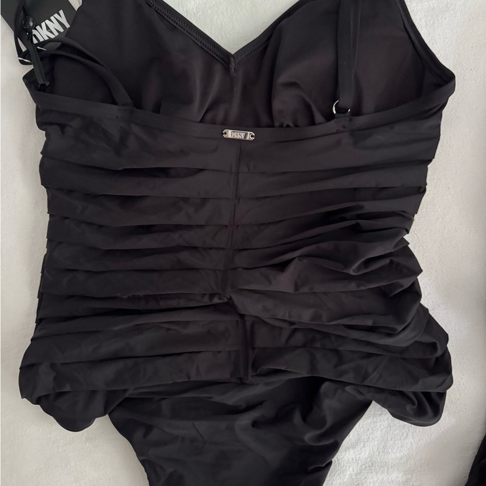 DKNY Black Ruched Strapless Top